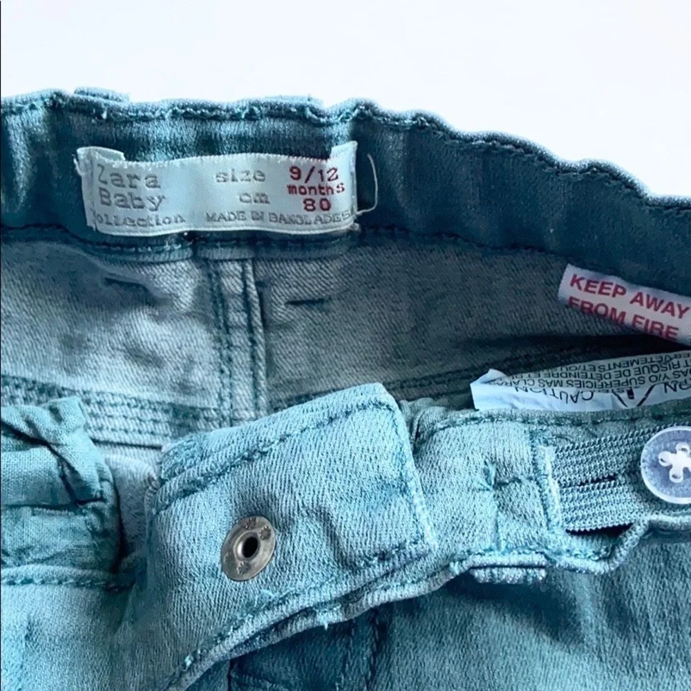Zara Teal Spring Stretchy Denim Jeans Infant Size 9-12 Months